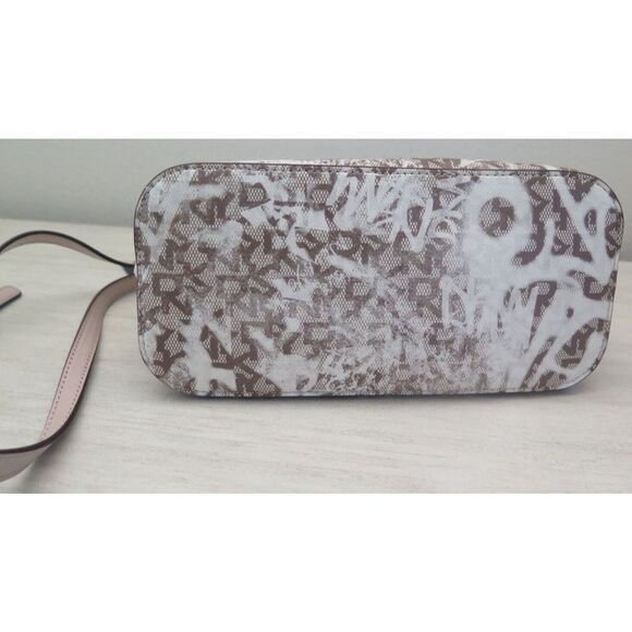 DKNY R14DYD08 Tan/Brown Sig. Logo Allover Print Catherine Dome Satchel Bag $178 - Picture 4 of 9